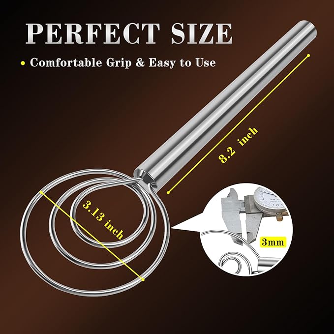 TEEVEA Danish Dough Whisk with Stainless Steel Hook Dutch Style Bread Mixer for Sourdough Baking Tools
