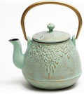 TOPTIER Japanese Teapot with Stainless Steel Infuser, Cast Iron Tea Kettle Stovetop Safe, Leaf Design Coated with Enameled Interior for 32 Ounce (950 ml), Light Green