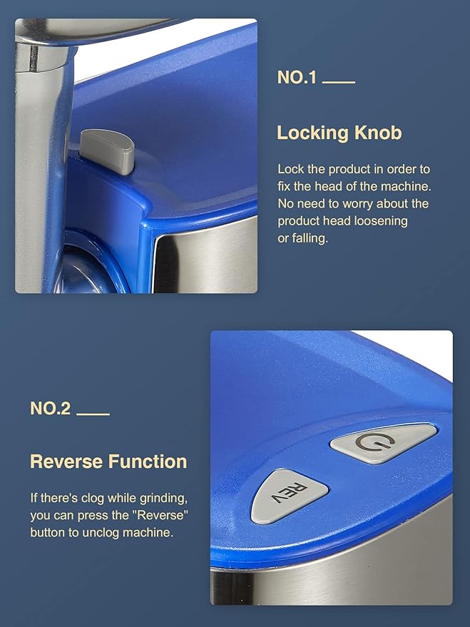 Electric Meat Grinder, Heavy Duty Meat Mincer, Sausage Stuffer Maker, Food Grinder with Sausage & Kubbe Kit, 2 Grinder Plates, Stainless Steel (Blue)