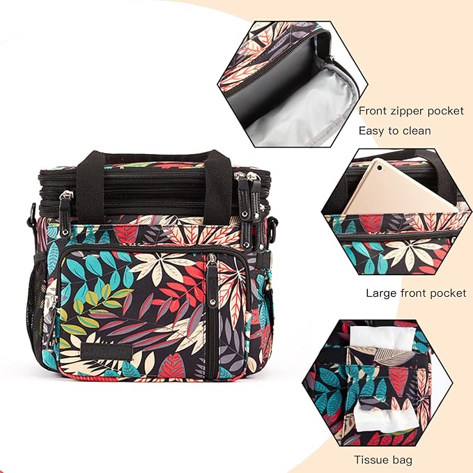 MOV COMPRA Leaf Printed Leakproof Expandable Large Double Deck Lunch Box Cooler Bag for Women Men, Beach Cooler Bag with Removable Shoulder Strap