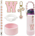 SITKOL Silicone Boot Cute Monogram Set Compatible with Owala Water Bottle 24 oz, 32 oz, 40 oz - Perfect Letter Owala Accessories for Owala Tumbler, Owala Free Sip, Pink Owala, Black Owala
