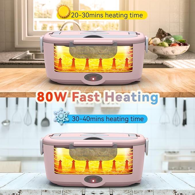Electric Lunch Box for Adults - 80W Fast Heated Lunch Box for Men&Women with Dual 1.5L Stainless Steel Containers Fast Heating Portable Food Warmer for Car&Truck lonchera eléctrica portátil