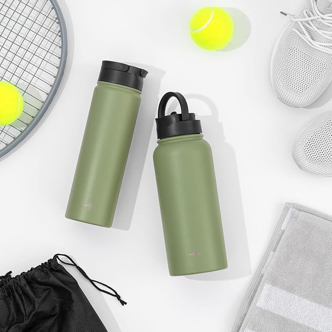 JoyJolt Triple Insulated Water Bottle with Straw Lid AND Flip Lid! 22oz Water Bottle, 12 Hour Hot/Cold Vacuum Insulated Stainless Steel Water Bottle. BPA-Free Leakproof Water Bottles - Thermos Bottle