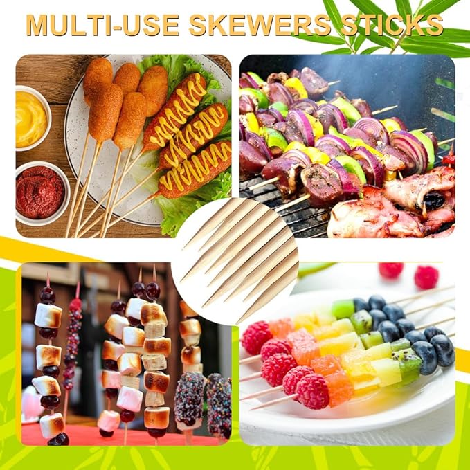 300 Pcs 10 inch Natural Bamboo Skewers, Φ=4mm, PEOUWNES Food Sticks for Appetiser, BBQ, Fruit，Cocktail, Grilling Kebabs, Bouquet, Chocolate Fountain, Corn Dog, Kitchen, Barbecue, Crafting and Party