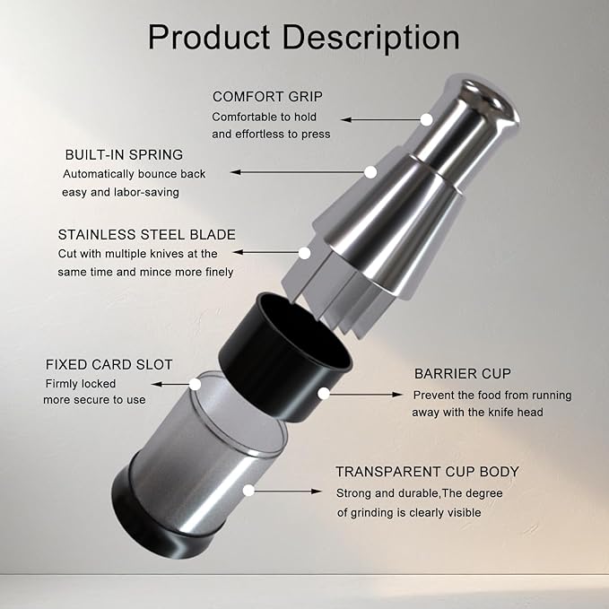 Manual Pressed Chopper,1PCS,Functional Manual Garlic Press,2025 Upgraded Compact Mini Dicer Food Chopper,Stainless Steel Hand Food Chopper for Mincing Garlic Press Stainless Steel