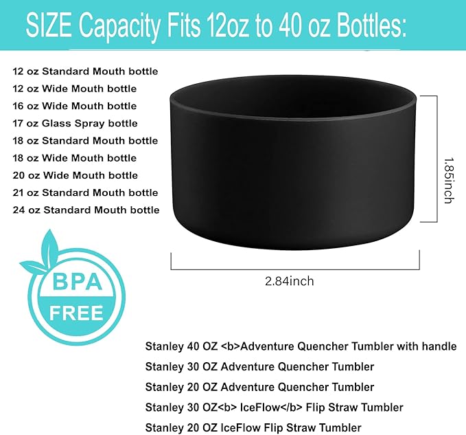 QIANHAI Protective Silicone Boots for Stanley Quencher Adventure 40oz Tumbler & IceFlow 30oz 20oz -Sport Water Bottle Bottom Sleeve Fits Hydro Flask -Stanley Cup Accessories (1Black)