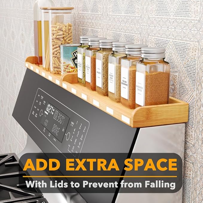 SpaceAid 30" Wide Kitchen Shelf Organizer for Stove, Magnetic Bamboo Spices Shelf for Home Stove Kitchen Storage Organization (Fit for Flat Top Only)