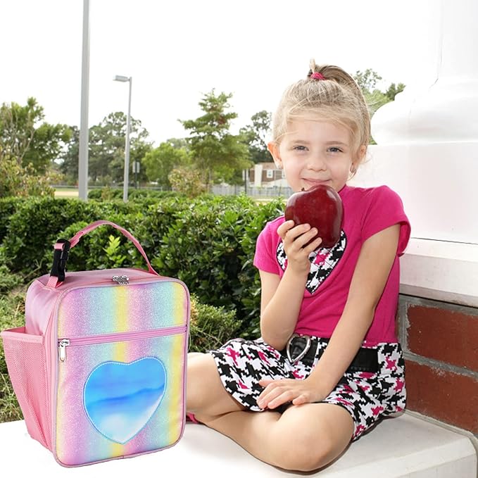 Insulated Lunch Bag, Leakproof Portable Lunch Box for Women Men Boys Girls, Large Capacity Cooler Bag for Office School Camping Hiking Outdoor Beach Picnic (Rainbow Pink)