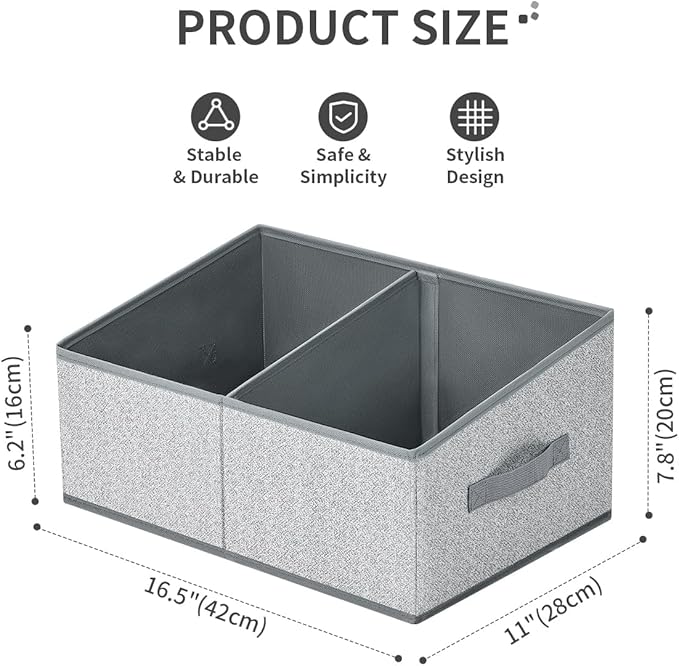 DIMJ Closet Storage Bins, 5 Pack Storage Baskets for Shelves, Foldable Closet Organizer with Handle, Linen Closet Organizers and Storage for Clothes, Toys, Towel, Books (Grey)