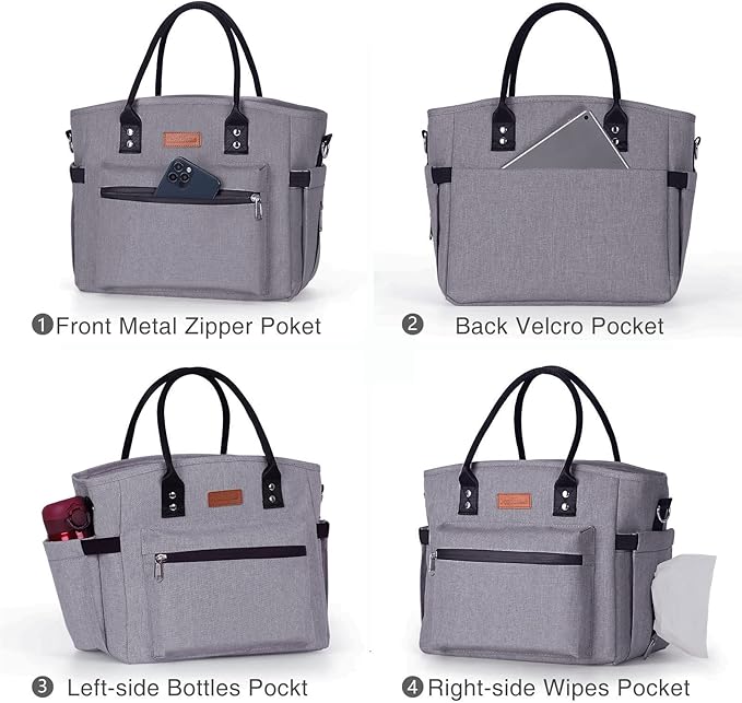 Insulated Lunch Bag for Women Men,Adult Lunch Box for Women with Adjustable Shoulder Strap,Portable Large Lunch Tote Bag for Office Work Picnic Beach,Reusable Lunch Cooler Bag