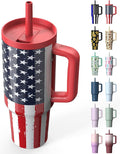 TILUCK 40 oz Tumbler with Handle, Vacuum Insulated Stainless Steel Travel Mug with 100% Leak-Proof Silicone Straw Lid, Cupholder Friendly Water Bottle(RedFlag, 40oz)
