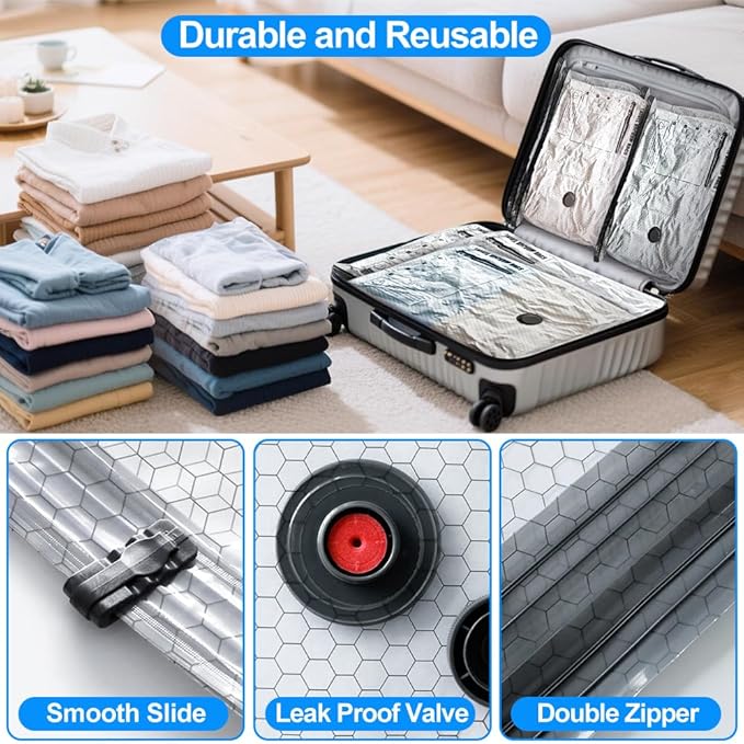 12 Pack Vacuum Seal Bags for Clothing Travel with Wireless Electric Air Pump, 4 Large +4 Medium +4 Small, Reusable Space Saver Bags for Luggage and Suitcase, Cruise & Travel Essentials