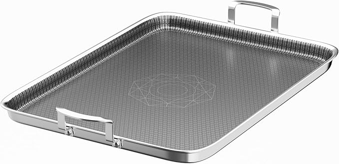 Stainless Steel Double Burner Griddle Pan, Nonstick Flat Top Grill Plate with Stainless Steel Handles, Induction Ready, Compatible with All Cooktops, Dishwasher-Friendly, Oven-Safe, Rectangular