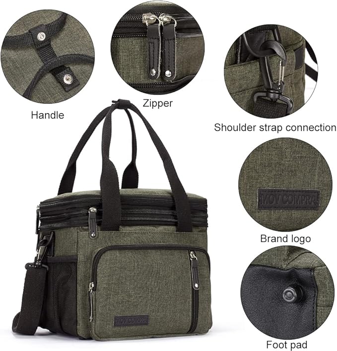 Lunch Bag for Women Men,Insulated Lunch Box,Leakproof Lunch Cooler Bag,Army Green Lunch Tote Bag for Work（Green）
