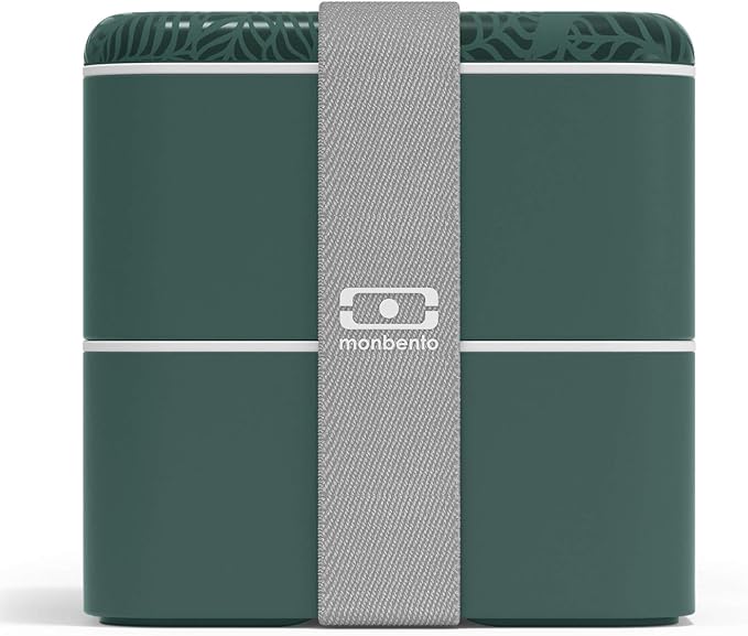 monbento - Large Bento Box MB Square Jungle with Compartments - Leakproof Lunch Box for Work and Meal Prep - BPA Free - Food Grade Safe - Nature Pattern - Green