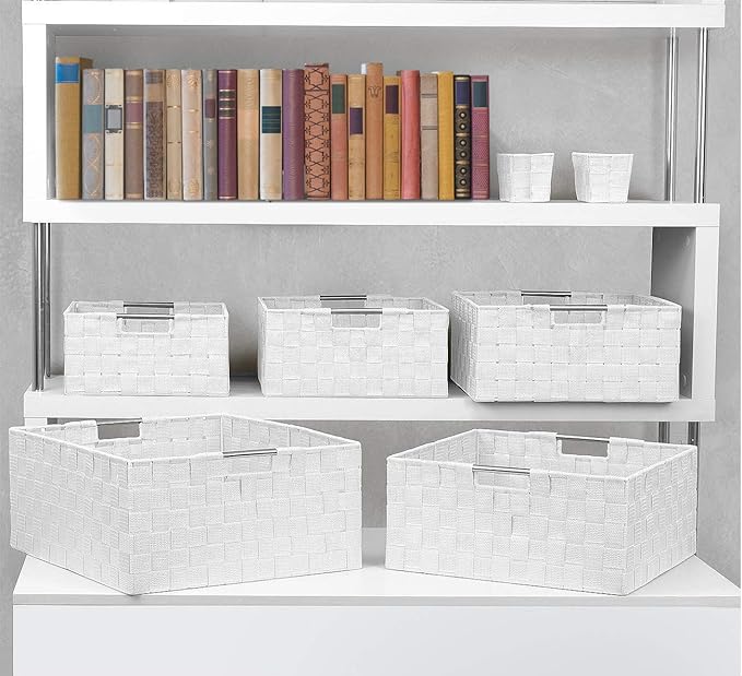 Sorbus Storage Baskets for Organizing (Set of 7), Mesh Hand-Woven Design, Linen Closet Organizers and Storage, Organizer Storage Baskets for Shelves, Variety Pack Organizers and Storage (White)