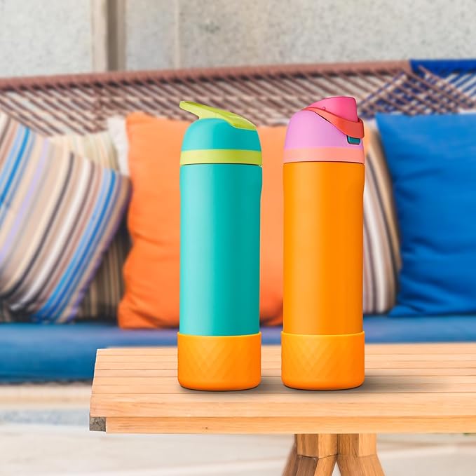 2PCS Silicone Water Bottle Boot for Owala 24oz, Protective Bottom Bumper Anti-Slip Sleeve for FreeSip, Twist, and Flip Stainless Steel Bottles, Dishwasher Safe and BPA Free(Orange)