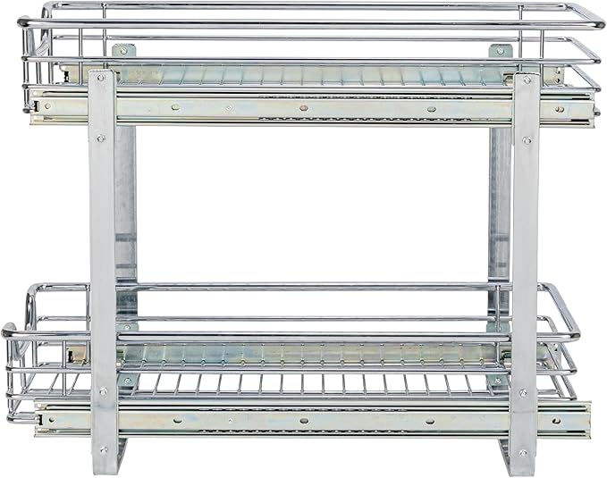 Household Essentials Glidez Multipurpose Chrome-Plated Steel Pull-Out/Slide-Out Storage Organizer for Under Cabinet Use - 2-Tier Design - Fits Standard Size Cabinet or Shelf, Chrome
