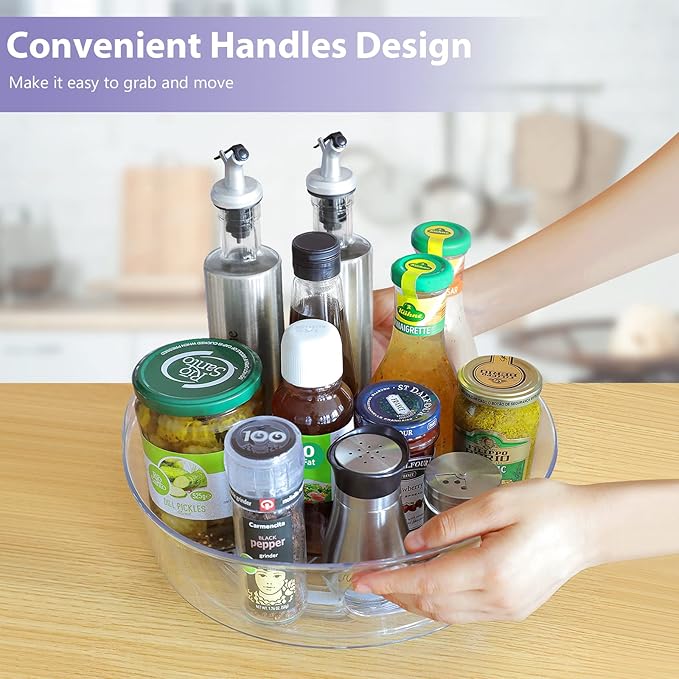 GUZON 4 Pack Lazy Susan Organizer for Cabinet, Upgraded 11.5" Clear Turntable Organizer with Handles and Raised Edge, Pantry Organizers and Storage for Kitchen, Refrigerator, Bathroom, Table