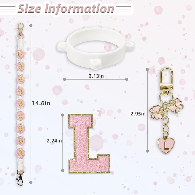 Cute Letter Charm Set Compatible with Owala Water Bottle 24 oz, 32 oz, 40 oz, Owala Kids, Owala Coffee Tumbler, Owala FreeSip – Includes Handle Strap, for Owala Accessories & Stanley Cup Accessories