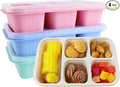Finorder 4 Pack Wheat Straw Containers, Multicolor 5 Compartment Reusable Snack Bento Box, Rectangle Meal Prep Food Containers for Adults, Office and Travel