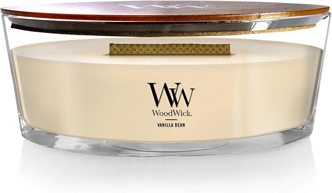 WoodWick Vanilla Bean Holiday Candle Gifts for Women and Men, 16 oz Ellipse Candle with Crackling Wick