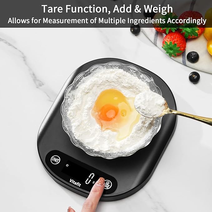 Vitafit 33lb/15kg Digital Food Scale in High Precision 0.1oz/1g, Our Own Kitchen Scale Professional Factory Since 2001, Home and Kitchen Essentials for Cooking and Baking, LED, 3*AAA Batteries, Black