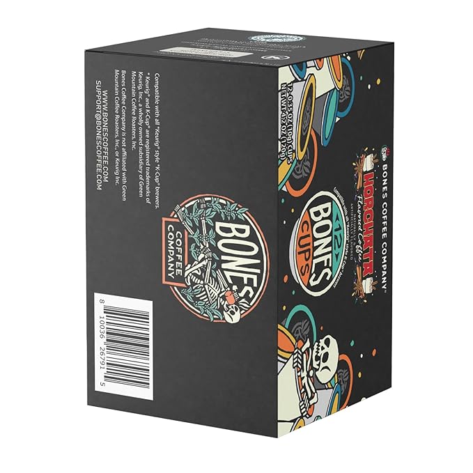 Bones Coffee Company Horchata Flavored Coffee Pods, Low Acid Medium Roast Single-Serve Bones Cups, Compatible with 1.0 & 2.0 K-Cups Brewers Coffee Maker, 12 Count
