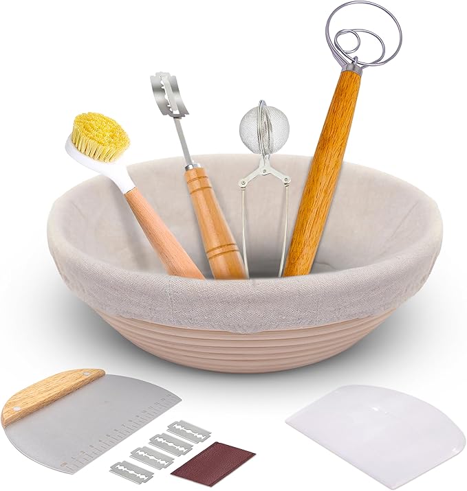 Banneton Bread Proofing Basket - Sourdough Bread Baking Supplies – Sourdough Starter Kit – Sourdough Proofing Basket Gift for Bakers - Round Bread Basket (9 Inch)