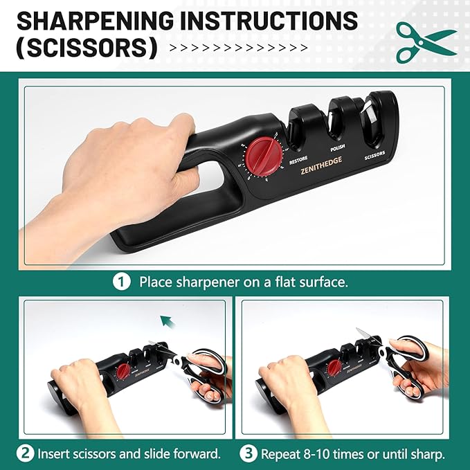 ZenithEdge® 3-in-1 Adjustable Knife Sharpener 14°-24° Angles for Kitchen, Fillet, Pocket Knives & Scissors - Tungsten Steel Ceramic Non-Slip Precision Sharpening Tool Gift