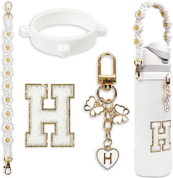 Cute Letter Charm Set Compatible with Owala Water Bottle 24 oz, 32 oz, 40 oz, Owala Kids, Owala Coffee Tumbler, Owala FreeSip – Includes Handle Strap, for Owala Accessories & Stanley Cup Accessories