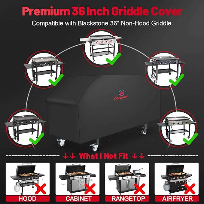 Comnova Griddle Cover for Blackstone Griddle 36 Inch - 600D Flat Top Grill Cover for Blackstone 4 Burner Griddle Without Hood, Outdoor 36" Griddle Cover for FTG600 (with Pole)