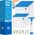 Sous Vide Bags for Joule and Anova Cookers - 15 Reusable BPA-Free Sous Vide Bags with Vacuum Hand Pump in Various Sizes -Vacuum Sealer Bags Food Storage Freezer Safe - Fits Any Sous Vide Machine