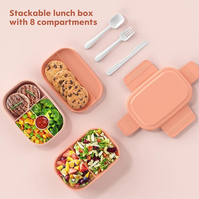 Bento Box Adult Lunch Box,3 Stackable Bento Lunch Containers for Adults/Kids, Modern Minimalist Design Bento Box with Utensil Set, Leak-Proof Lunchbox for Dining Out, Work, Picnic, School