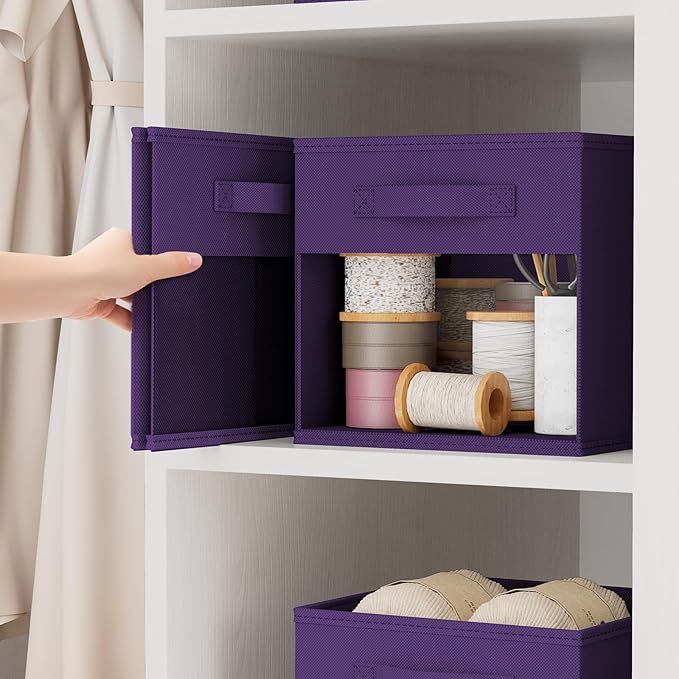 DIMJ Storage Cubes, Cube Storage Bin, 8 Pack Foldable Baskets with Window, Closet Storage Bins with Handle, 11x 11 inch Storage Cubes for Clothes, Toys, Books (Purple)