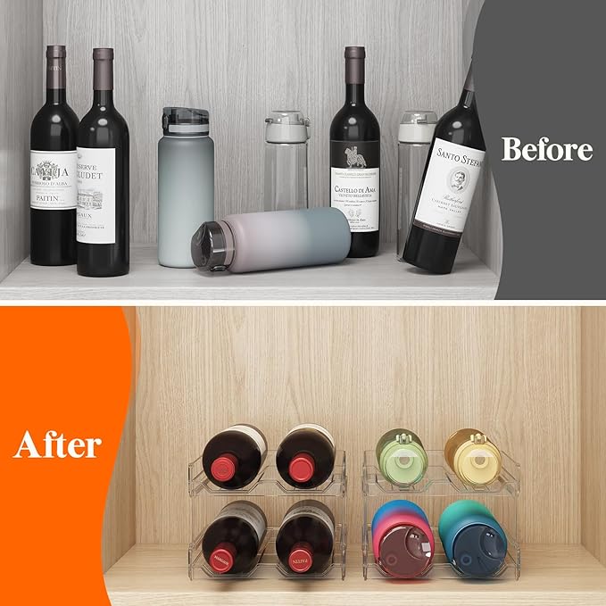 Lifewit Plastic Stackable Wine Rack for refrigerator, Cabinet, Countertop,Wine Bottle Holder, Water Bottle Organizer for Fridge, Pantry, Hold 8 Bottles