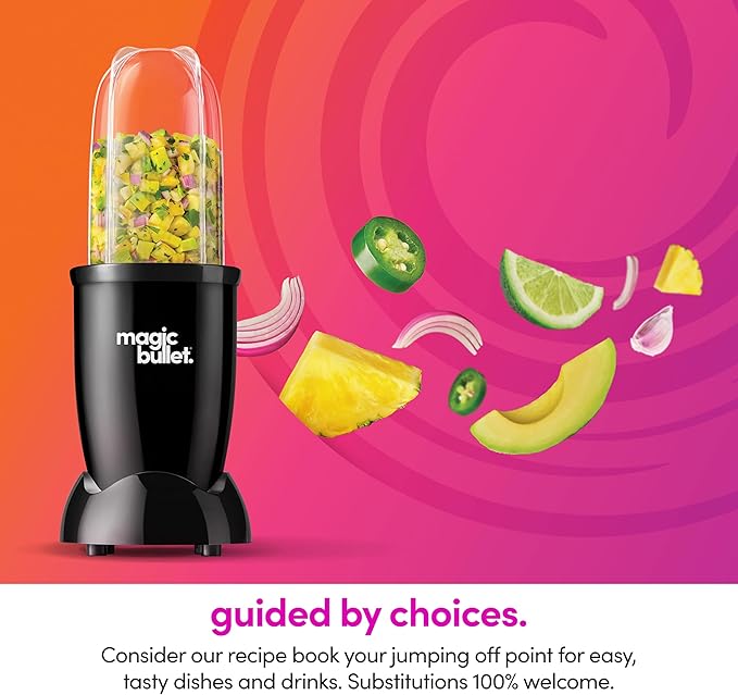 Magic Bullet® Blender Set, 7-Piece Set, 250W Blender and Food Processor, 2 Blending Cups, Cross Blade, Compact Design, Smoothies, Sauces, Silver, MBR-0701AK