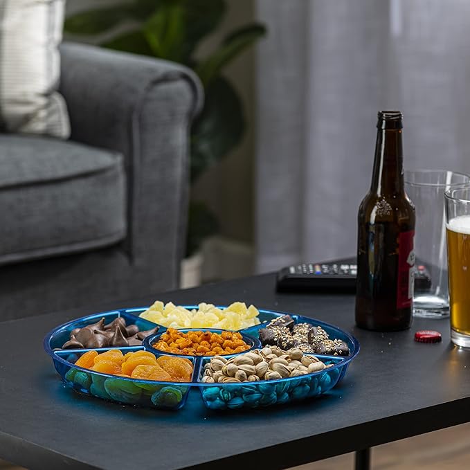 Plasticpro 6 Sectional Round Plastic Serving Tray/Platter (4, Blue)