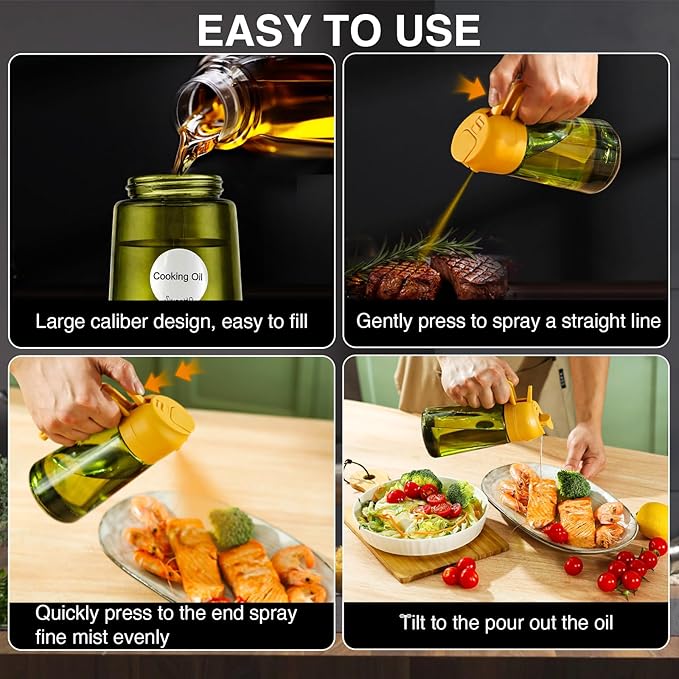 Oil Sprayer for Cooking, 2 In 1 Oil Dispenser and Oil Sprayer (Orange+Dark Green)