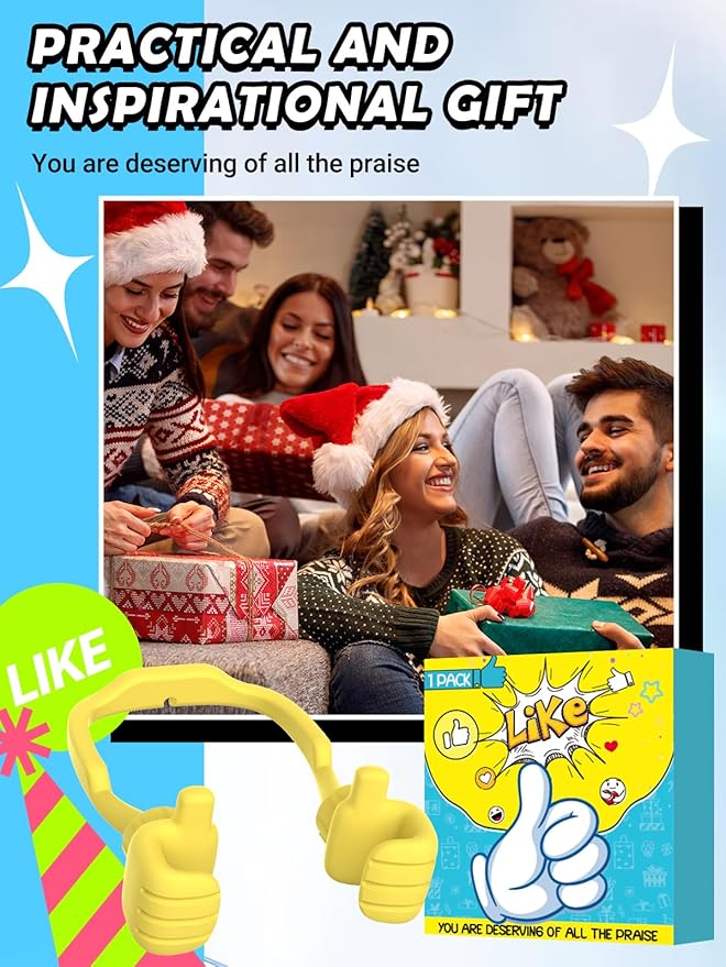 Stocking Stuffers for Teens Boys Girls Cell Phone Stand: Upgrade Adjustable Thumbs Up Lazy Phone Holder for Desk Fun Birthday Gifts for Grandma Adults Husband from Wife (Yellow, 1)