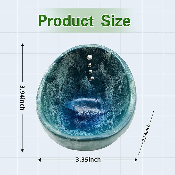 Herb Stripper, 4-Hole Design Pottery Herb Stripper,Handmade Ceramic Herb Stripper Bowl for Removing Leaves and Stems in the Kitchen (Blue Glaze)