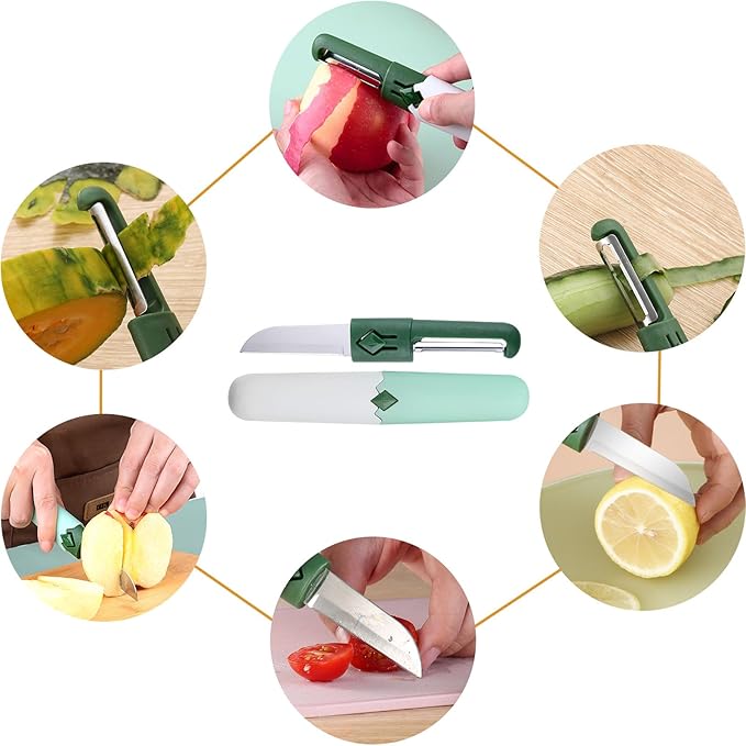 2 in 1 stainless steel Paring knife Peeler; fruit peeler; apple peeler; pear peeler, vegetable peeler, Kitchen Peeler (2, Green White)
