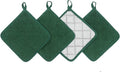 Cotton Pot Holders Cotton Made Machine Washable Heat Resistant Everyday Kitchen Basic Terry Pot Holder, Hot Pads, Trivet for Cooking and Baking Set of 4 (Dark Green)