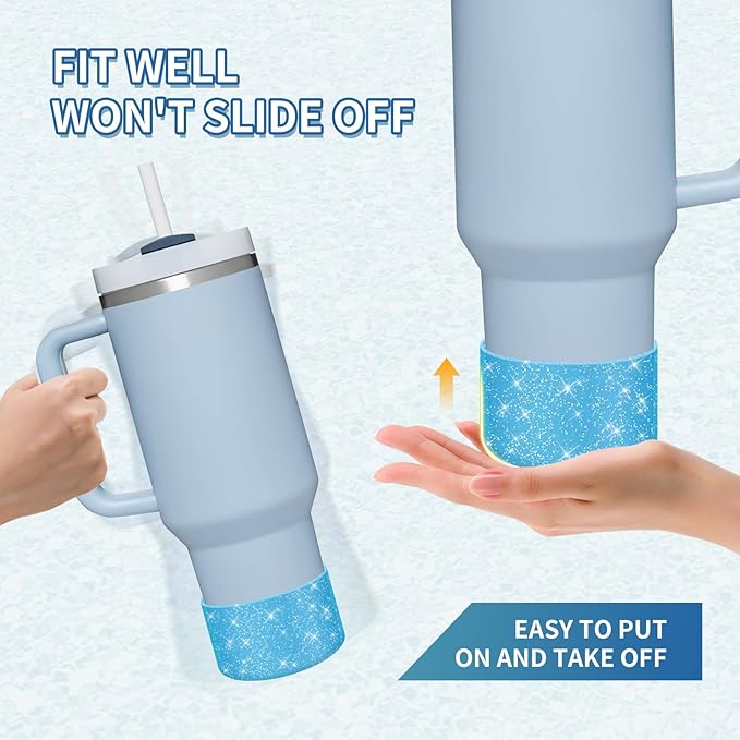 WUQID 2 Pack Bling Silicone Boot Compatible with Stanley Quencher Adventure 40oz & Stanley IceFlow 20oz 30oz, Reduces Dents Protective Silicone Water Bottle Bottom Cover Sleeve