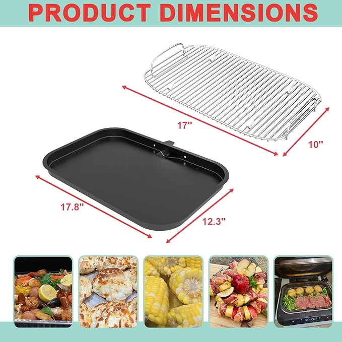 OG900 Griddle Pan and Rack for Ninja Woodfire XL OG800 & OG900 Series Grills Accessories, Non-Stick Flat Top Griddle Plate for Ninja OG951 OG850 OG952 XSKGRDPLT Pro Connect XL, Stainless Steel Rack