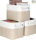 Kntiwiwo Foldable Storage Bin Collapsible Fabric Storage Basket Cube with Durable Handles Closet Organizer Bins for Organizing Shelves Drawers, Set of 3, 12" x 10" x 9.5", Beige