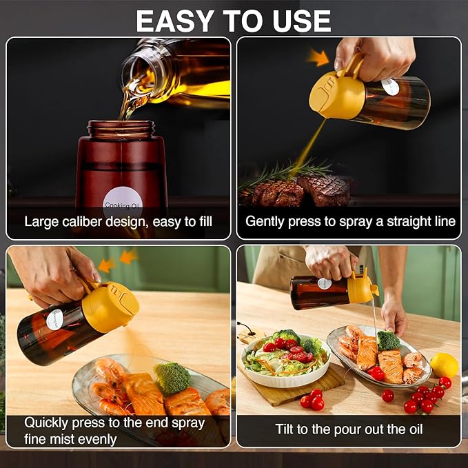 Oil Sprayer for Cooking, 2 In 1 Oil Dispenser and Oil Sprayer (Orange+Dark Brown)