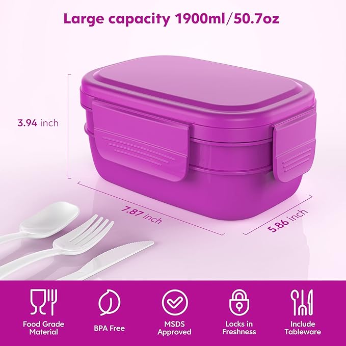 Modern Adult Lunch Box, Stackable Lunch Containers, Minimalist Design Bento Box with Utensil Set - Leak-Proof for Dining Out, Work, School, Picnic
