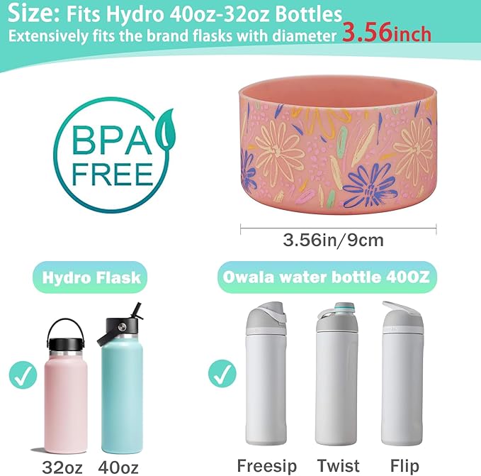 WK IEASON Protective Silicone Base Boot for Hydro Flask Mouth, Anti-Slip Silicone Sleeve Cover Bumper for Hydro Water Bottle Accessories -3.56inch Bottom Diameter