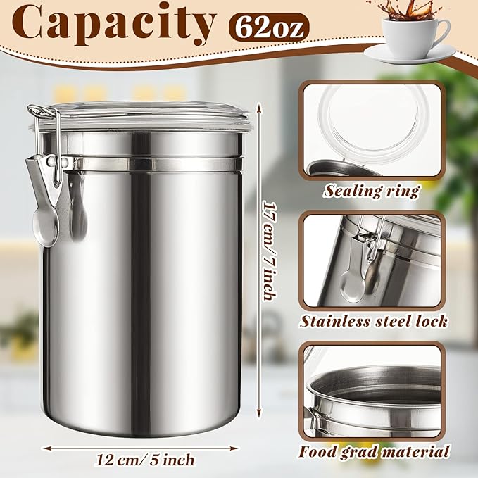Lallisa 9 Pcs Stainless Steel Canisters 62 oz Stainless Steel Containers with Lids Food Storage Container with Airtight Clamp Lid Coffee Containers for Tea Sugar Coffee Flour Kitchen Counters
